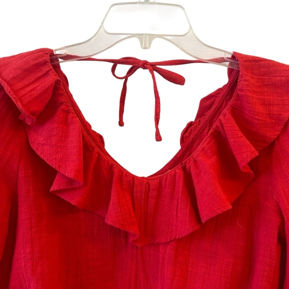 Roxy Red Ruffle Long Wide Sleeves Cropped Elastic Top Small - Picture 3 of 7